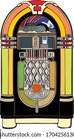 Colorful jukebox machine isolated. Vintaje audio box vector graphic.