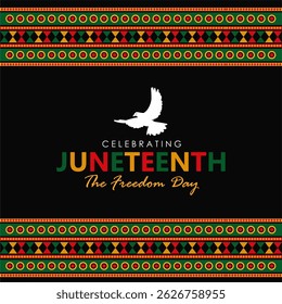 Colorful Juneteenth 2025 artwork with ethnic design. Black history silhouette and black american freedom day celebration design. Juneteenth design, banner, background, greeting card, flyer, template