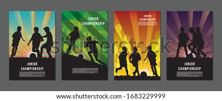 Colorful junior football championship poster templates set universal design