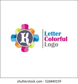 Colorful K letter vector logo template (sign, symbol, emblem, ornament, circle, flower)