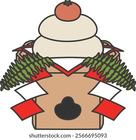 Colorful Kagamimochi painted in a pop style Japanese traditional rice cake