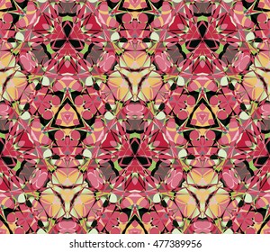 Colorful kaleidoscope seamless pattern. Composed of color abstract elements. Useful as design element for texture and artistic compositions.