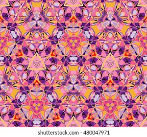Colorful kaleidoscope seamless pattern. Composed of color abstract elements. Useful as design element for texture and artistic compositions.