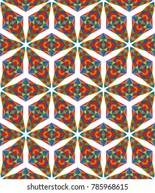  Colorful kaleidoscope seamless pattern vector.  Psychedelic design element for wallpaper, scrapbooking, fabric, painting, illustration.  Geometric design forms. 