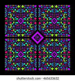 Colorful kaleidoscope styled background. Psychedelic neon colors.