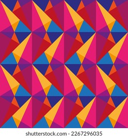 Colorful Kaleidoscopic Seamless Pattern. Vector Geometric Background with Triangles. Abstract Mosaic Design