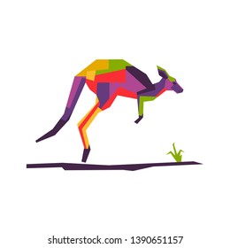 Colorful kangaroo logo. Kangaroo in wpap style illustration