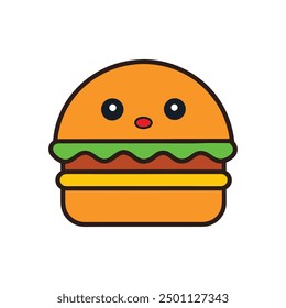 Colorido Vector de hamburguesa kawaii, perfecto para divertidos y divertidos diseños e ilustraciones con temas de comida