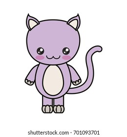 colorful kawaii caricature cute happiness expression of lilac cat animal vector illustration