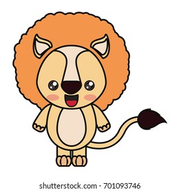 colorful kawaii caricature cute surprised expression of lion animal vector illustration
