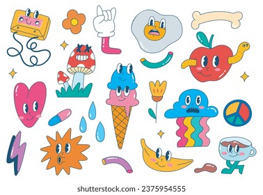 Colorful Kawaii Cartoon Sticker Set | Retro 90s Pop Culture Icons and Fun Characters for Digital Art and Design