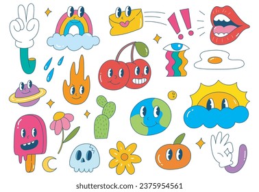 Colorful Kawaii Cartoon Sticker Set | Retro 90s Pop Culture Icons and Fun Characters for Digital Art and Design