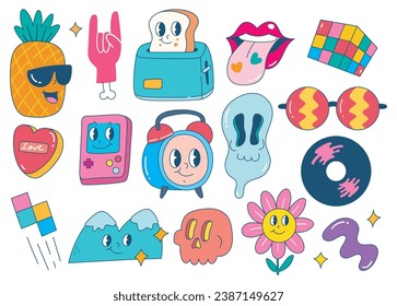 Colorful Kawaii Cartoon Sticker Set | Retro 90s Pop Culture Icons and Fun Characters for Digital Art and Design