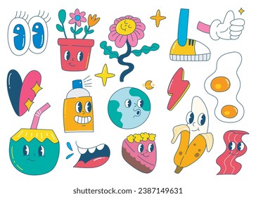 Colorful Kawaii Cartoon Sticker Set | Retro 90s Pop Culture Icons and Fun Characters for Digital Art and Design