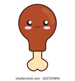 colorful kawaii chicken leg over white  background vector illustration