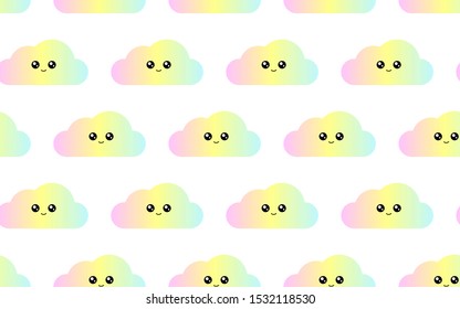 Colorful kawaii cloud seamless pattern vector art.