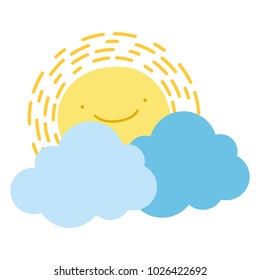 colorful kawaii happy sun with cloud natural weather