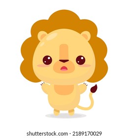 Colorful kawaii lion in beautiful style on white background. Colorful vector illustration. Vector illustration art. Funny cartoon character. 