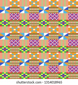 Colorful Kente Cloth Seamless Pattern - Beautiful Kente cloth repeating pattern design