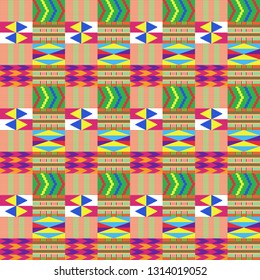 Colorful Kente Cloth Seamless Pattern - Beautiful Kente cloth repeating pattern design