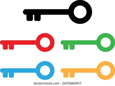 Colorido icono de la llave en cinco colores . Icono de clave clásica . Ilustración vectorial