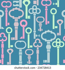 Colorful keys simple seamless pattern. Pastel colors. Vintage flat style.