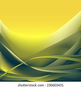 Colorful khaki abstract waves on isolated yellow background