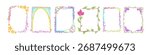 Colorful kid drawn frame borders with crayon star shapes, flowers and scribbles for children art decoration. Rainbow rectangles with leaves, stars and geometric patterns, playful craft school project