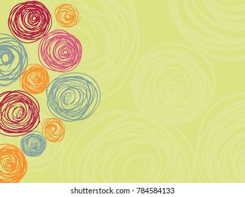 colorful kiddy hand drawing abstract circle on green background, wallpaper, texture, banner, label vector design  