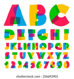 Colorful kids alphabet and numbers, vector illustration. 