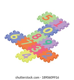 Colorful kids baby floor foam mat puzzle with numbers isometric view. Isolated on white background. Vector