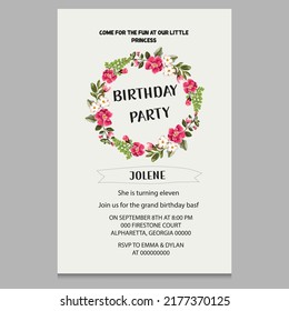 colorful kids birthday party invitation card.