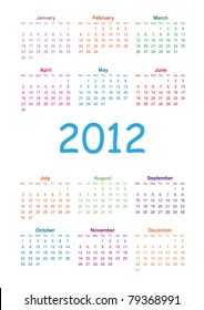 Colorful kids calendar on 2012 year