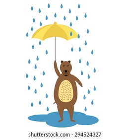 Colorful kids card with bear and umbrella