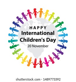 Colorful kids chain around planet Earth, International children's day related colorful vector 