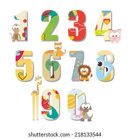 colorful kids counting numbers with sweet animals