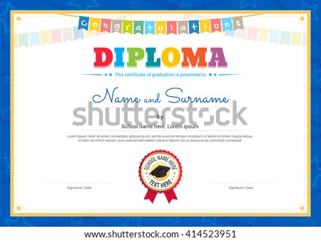 colorful kids diploma certificate template children stock vector