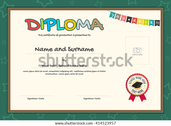 Colorful Kids Diploma Certificate Template School Stock