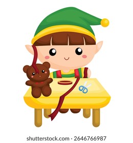 Colorful Kids Elf Christmas Character Holiday Cartoon Illustration vector Clipart Sticker Decoration Accessories