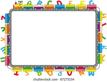 Colorful kids frame with engine and letters