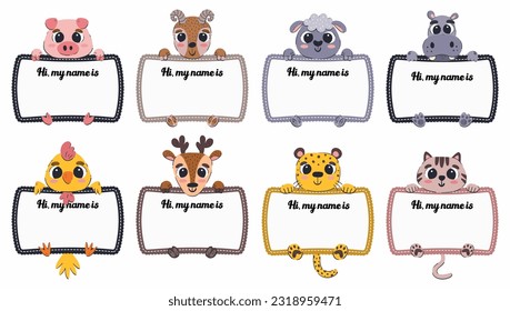 Colorful kid's name tags with cute animals