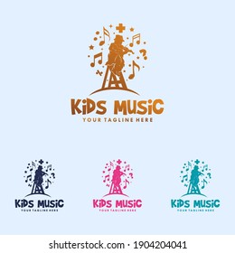 Colorful kids playing music logo design