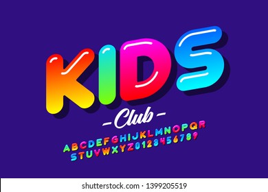 Colorful Kids Style Font, Alphabet Letters And Numbers Vector Illustration