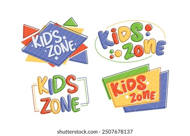 Colorful Kids Zone Logos Showcasing Playful And Fun Designs Perfect For Child Play Areas, Toys, And Activities