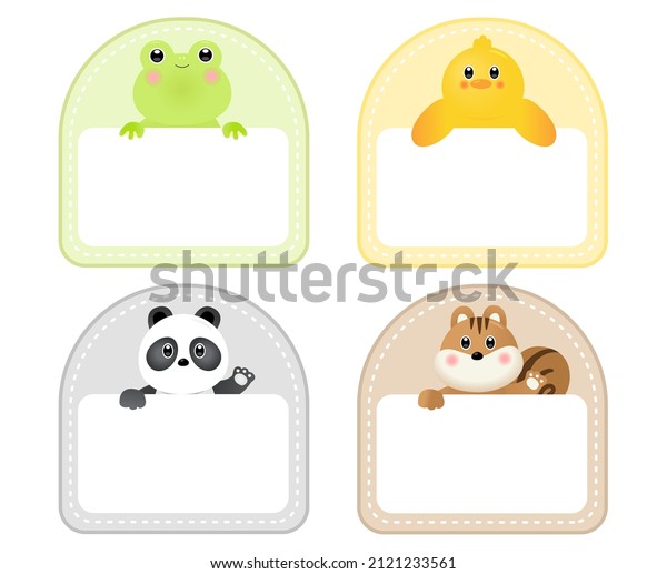 Colorful Kindergarten Animal Character Name Tag Stock Vector (Royalty ...