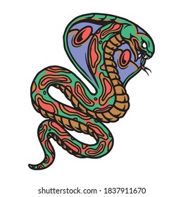 Colorful king cobra tattoo template in vintage style isolated vector illustration