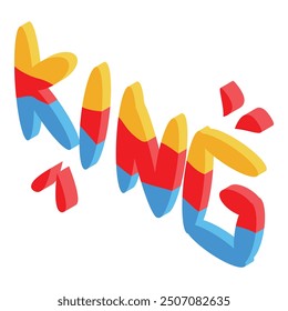 Colorful king text with isometric effect forming crown shape