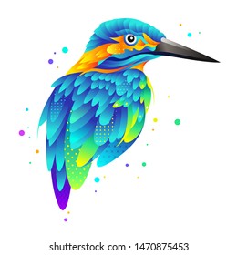 Colorful kingfisher isolated vector illustration with golden feathers and wings