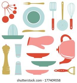 Colorful kitchen collection isolated on white