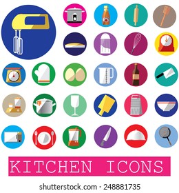colorful kitchen icons in color circle